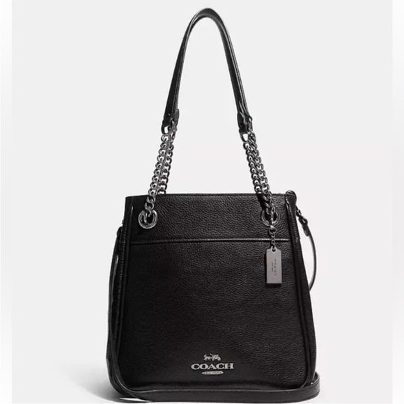 NEW Coach Cammie Chain Black Leather Shoulder Cross-Body Bucket Bag - Picture 1 of 10